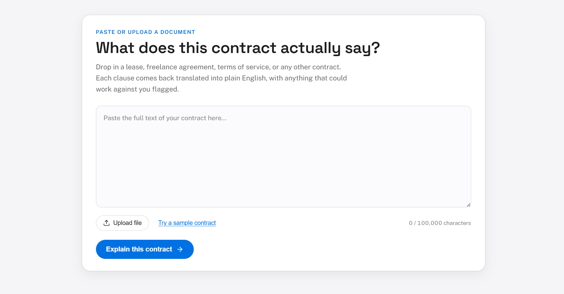Legal Contract Explainer app screenshot